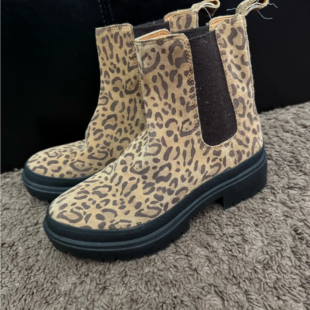 Lucky Brand Ellerey Javen Boots Booties Animal Print Wool Leather Suede 6 - Picture 2 of 9